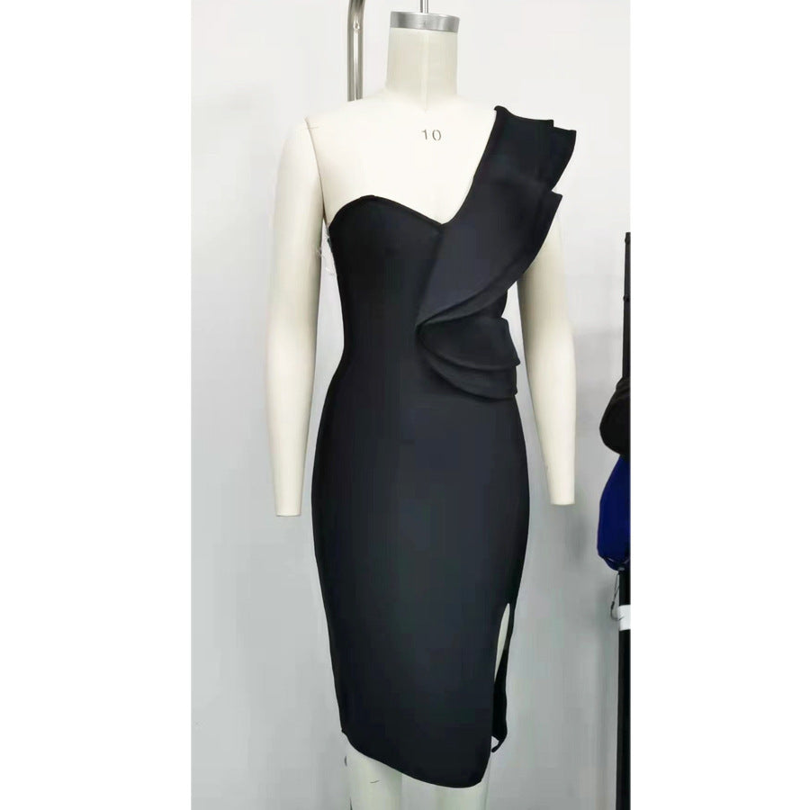 Europe and America cross border bandage one-piece dress slim-fit hip skirt summer lace black evening dress foreign trade new women's clothing