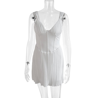 2024 cross-border new arrival V-neck strap dress European and American summer sexy waist-tight slim fit backless dress women