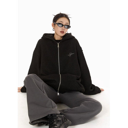 High-grade woven texture design sense sweater cardigan Women's American style 2024 hooded coat women's spring and autumn coat fashion