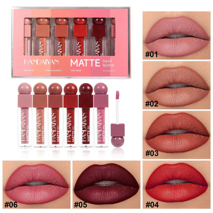 handaiyan cross-border matte lip gloss 6 pieces suit long lasting waterproof lipstick does not fade no stain on Cup Matte Lip Glaze