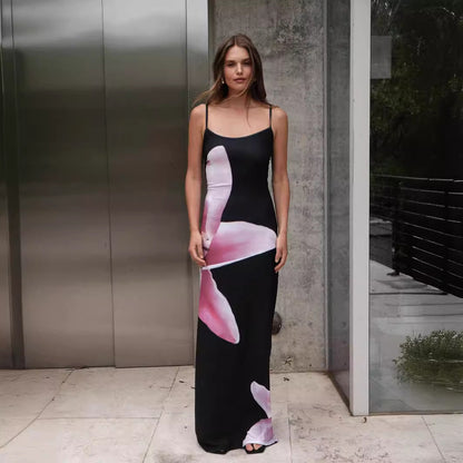 Foreign trade boutique summer sexy suspender skirt digital printing slim high waist sheath fashion beach travel dress