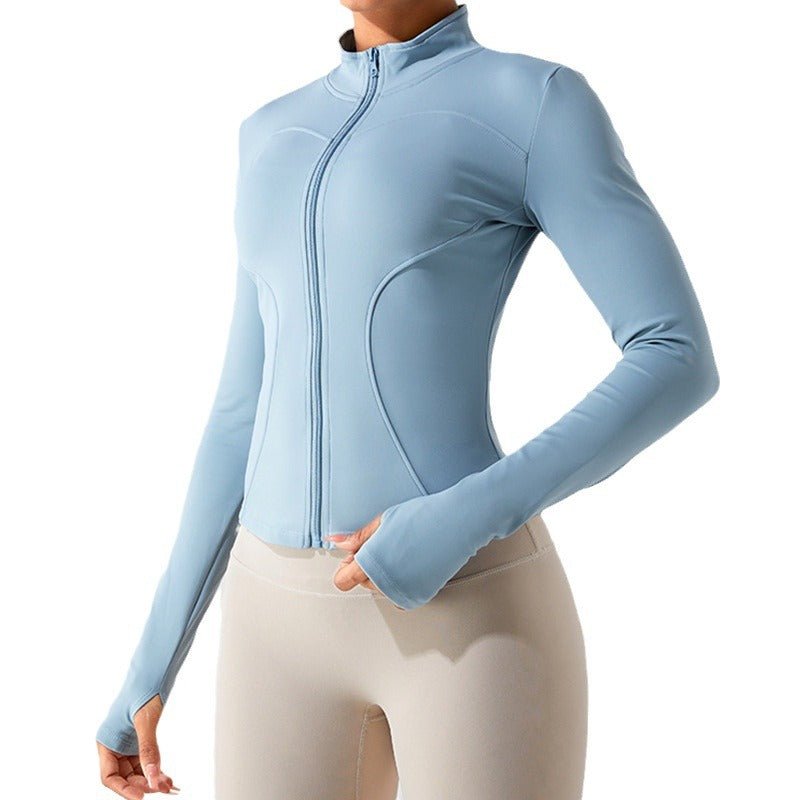 European and American autumn winter thermal velvet long-sleeved yoga jacket women's outdoor sports zipper yoga clothes Slim workout top