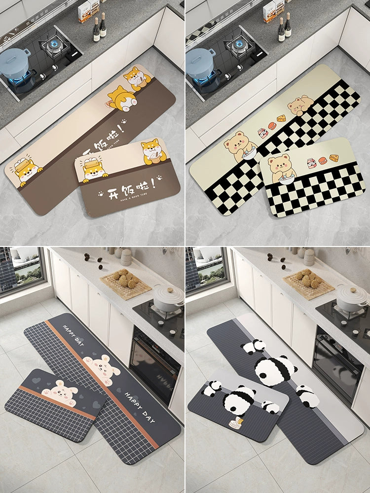 Cartoon Soft Diatom Ooze Kitchen Floor Mat Non-Slip and Oilproof Household Foot Mat Erasable Washable Bench Mat Absorbent Carpet