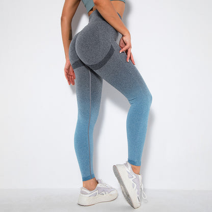 In stock! New seamless gradient yoga running fitness pants skinny hip raise sports pants quick-drying yoga pants