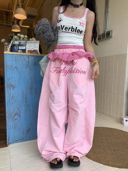 Hot girl hip hop stitching design sense machete casual pants women's summer New loose American retro all-matching long pants