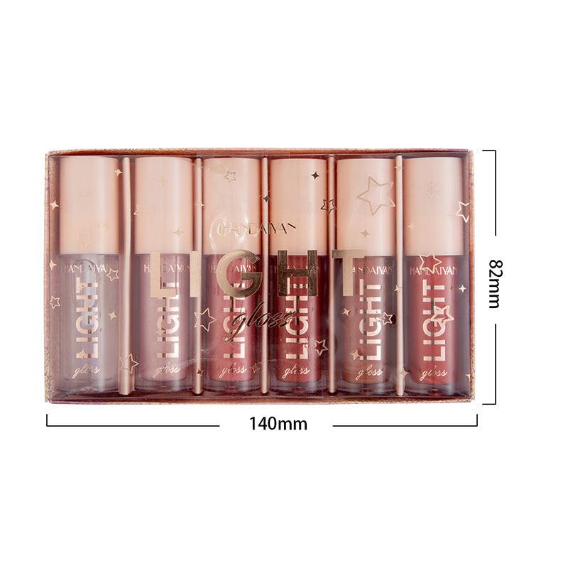 Cross-Border 6 pieces lip gloss suit gift box mirror water light liquid lipstick paint glass lip gloss handaiyan makeup