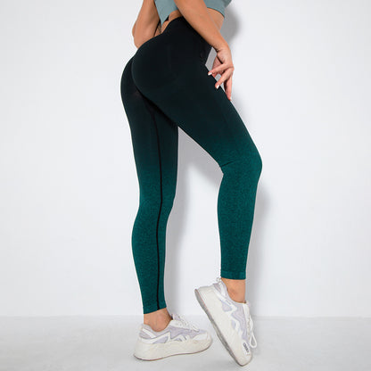 In stock! New seamless gradient yoga running fitness pants skinny hip raise sports pants quick-drying yoga pants