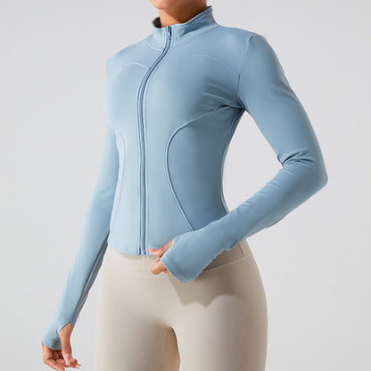 European and American autumn winter thermal velvet long-sleeved yoga jacket women's outdoor sports zipper yoga clothes Slim workout top