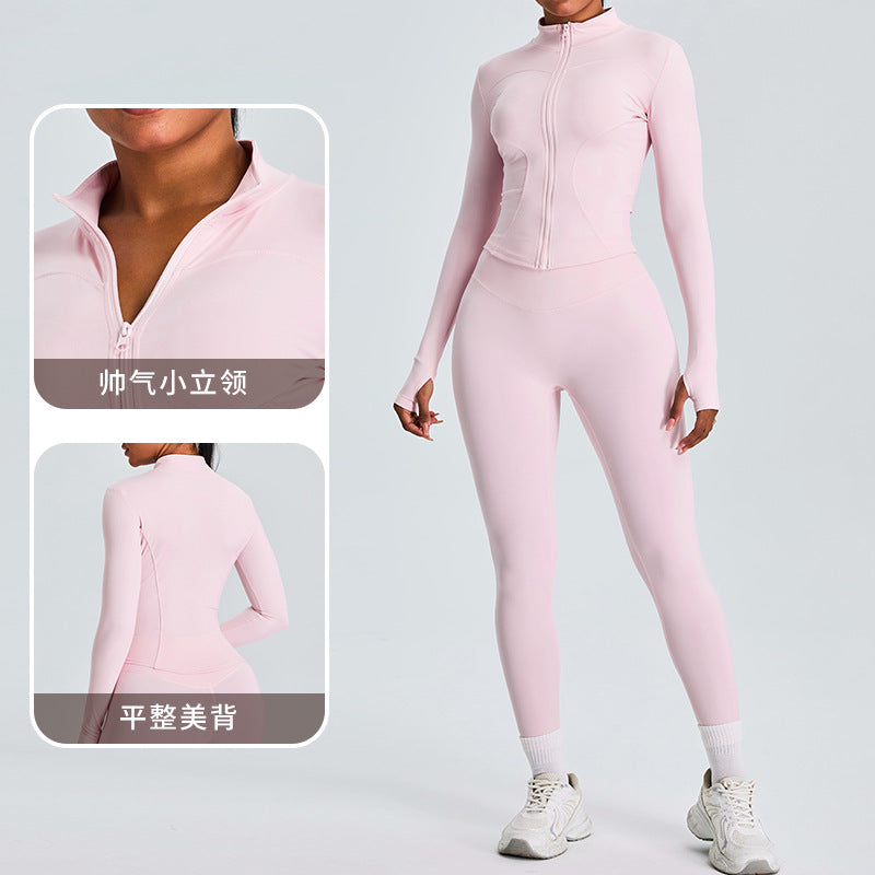 Autumn and Winter zipper yoga clothing top long sleeve women's running training slim stand collar sports jacket outdoor workout clothes