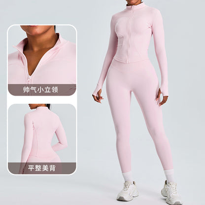 Autumn and Winter zipper yoga clothing top long sleeve women's running training slim stand collar sports jacket outdoor workout clothes