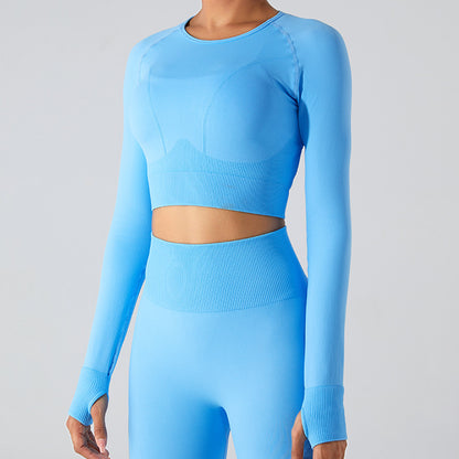 Cross-border new arrival seamless yoga clothes long sleeve women's quick-drying yoga jacket sports T-shirt skinny running workout clothes