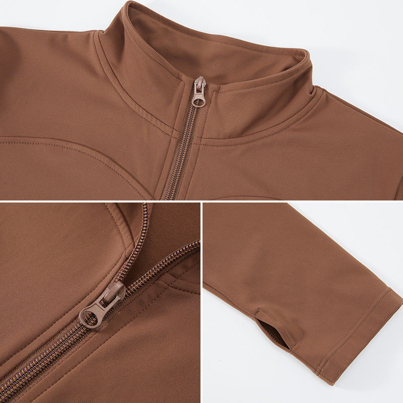 European and American autumn winter thermal velvet long-sleeved yoga jacket women's outdoor sports zipper yoga clothes Slim workout top