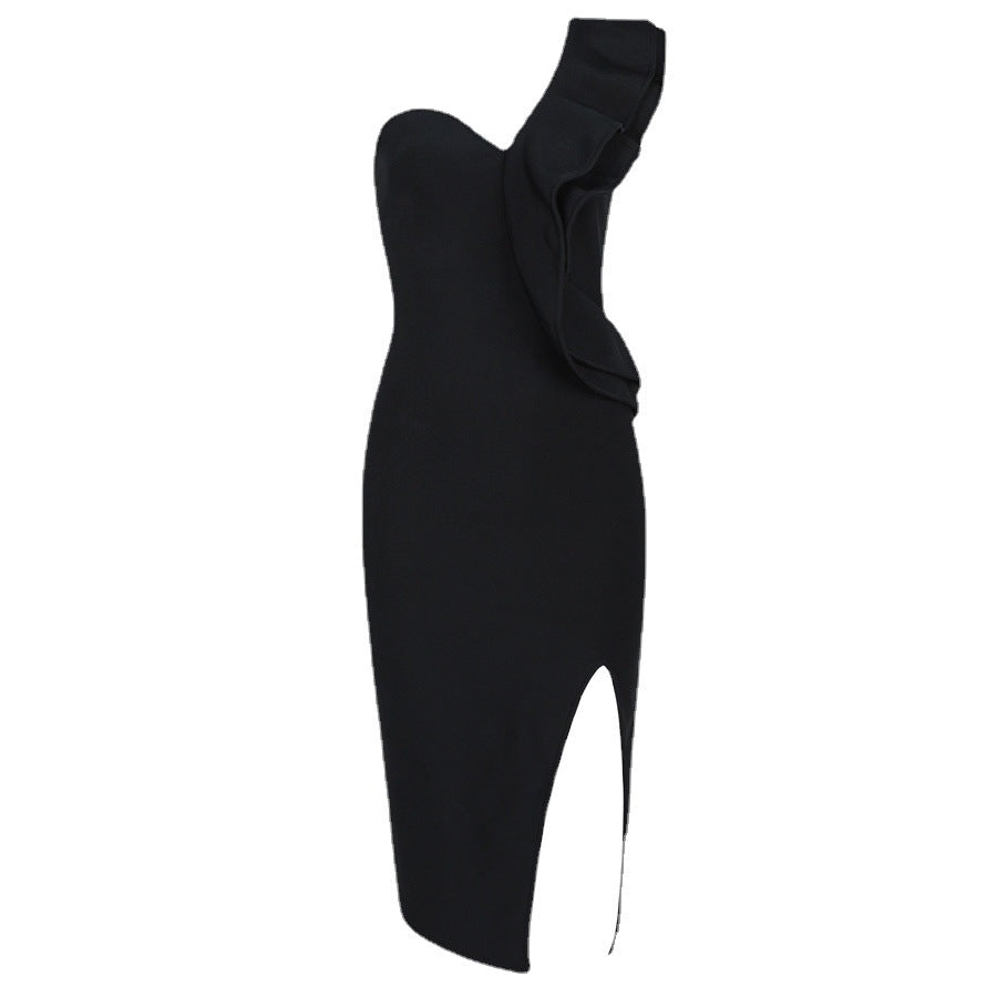 Europe and America cross border bandage one-piece dress slim-fit hip skirt summer lace black evening dress foreign trade new women's clothing