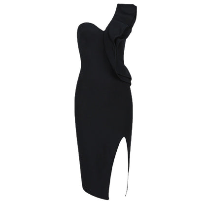 Europe and America cross border bandage one-piece dress slim-fit hip skirt summer lace black evening dress foreign trade new women's clothing