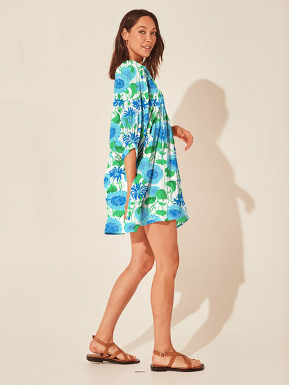 Amazon hot vacation style dress loose casual print short skirt high waist lace-up floral skirt beachwear women