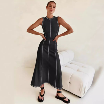 Cross-border y2g women's new European and American elegant lines contrasting-color dress High sense cinched sleeveless vest skirt summer