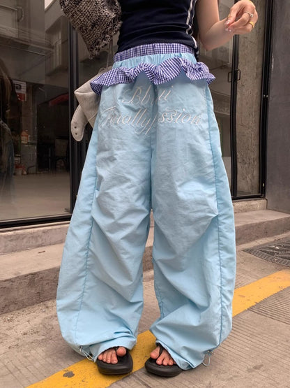 Hot girl hip hop stitching design sense machete casual pants women's summer New loose American retro all-matching long pants