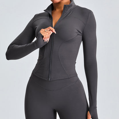 Quick-drying fitness clothes women's slim-fit sports top high elastic zipper yoga clothes long sleeve stand collar yoga jacket