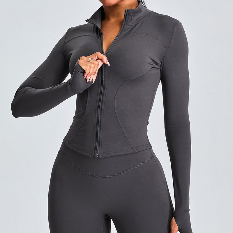 Quick-drying fitness clothes women's slim-fit sports top high elastic zipper yoga clothes long sleeve stand collar yoga jacket