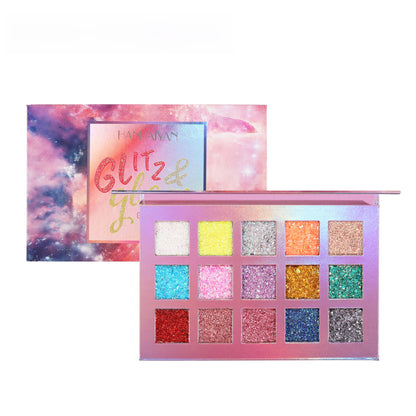 Cross-border eye shadow plate 15 colors handaiyan genuine goods European and American big sequins flash nightclub shiny eye shadow plate