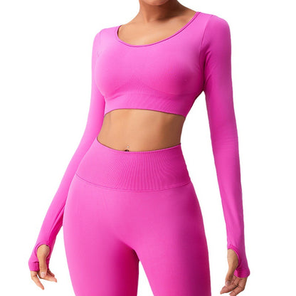 New European and American quick-drying seamless long sleeve yoga wear women's cross back yoga jacket running sports workout clothes