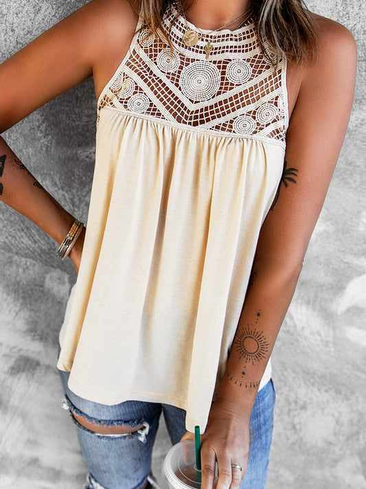 2024 Fashion Outwear Thin Vest Women's Summer New Arrival Loose Lace Lace Sleeveless Pullover Base T-shirt Women