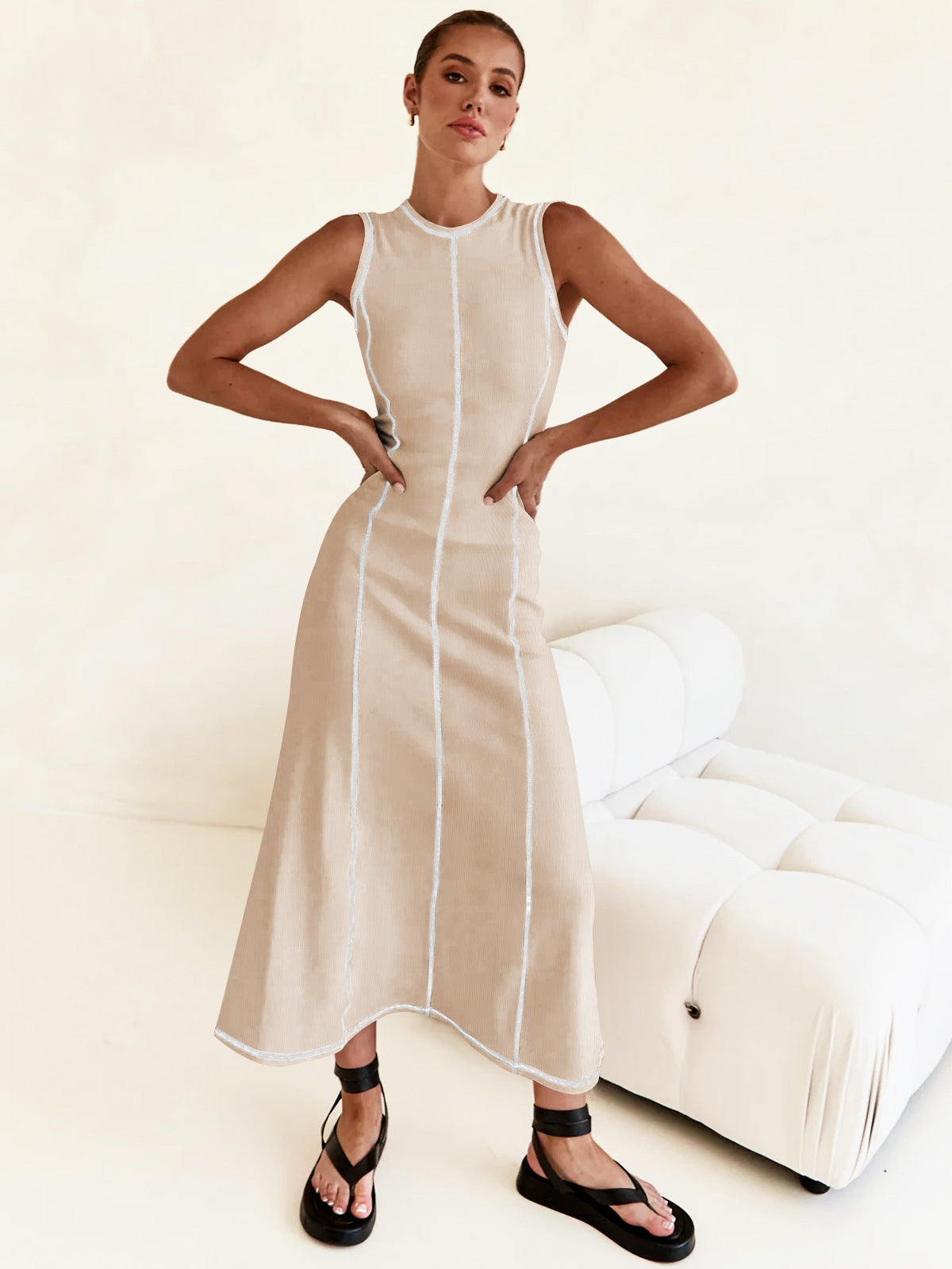 Cross-border high-grade casual sleeveless vest dress European and American y2g women's new contrasting color thread dress summer