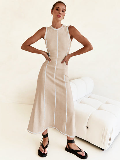 Cross-border high-grade casual sleeveless vest dress European and American y2g women's new contrasting color thread dress summer