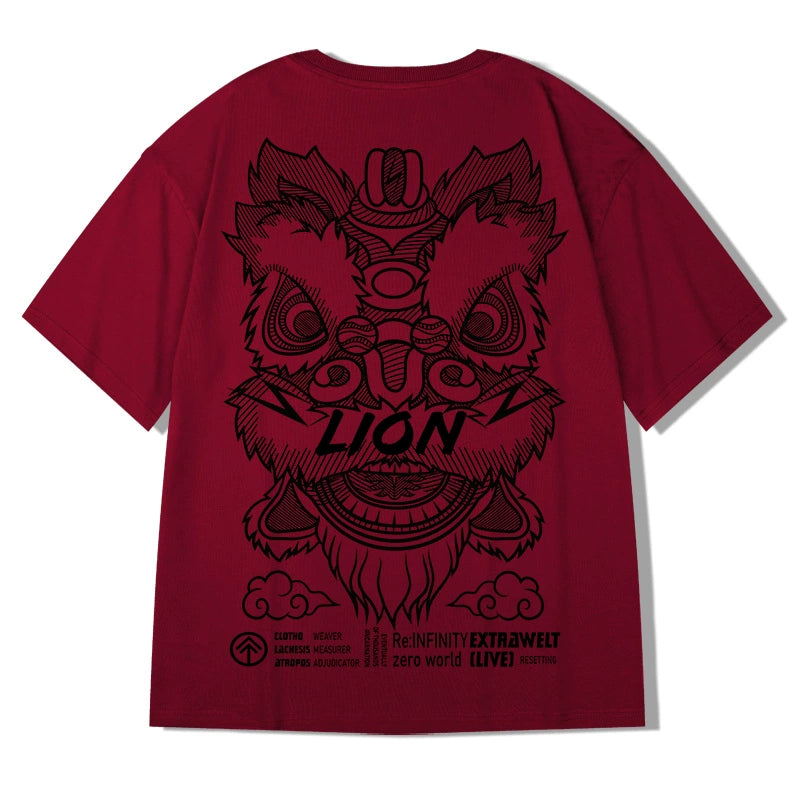 Lion Dance Chinese Style Large Size Short Sleeve T-shirt