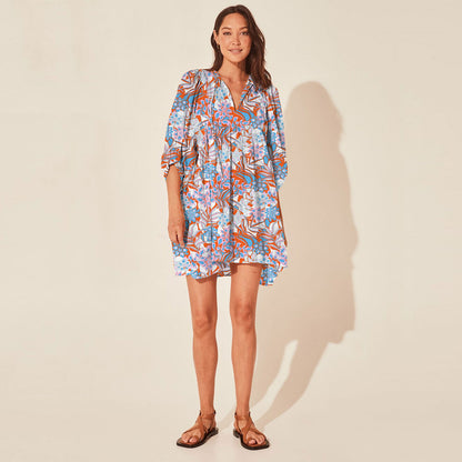 Amazon hot vacation style dress loose casual print short skirt high waist lace-up floral skirt beachwear women