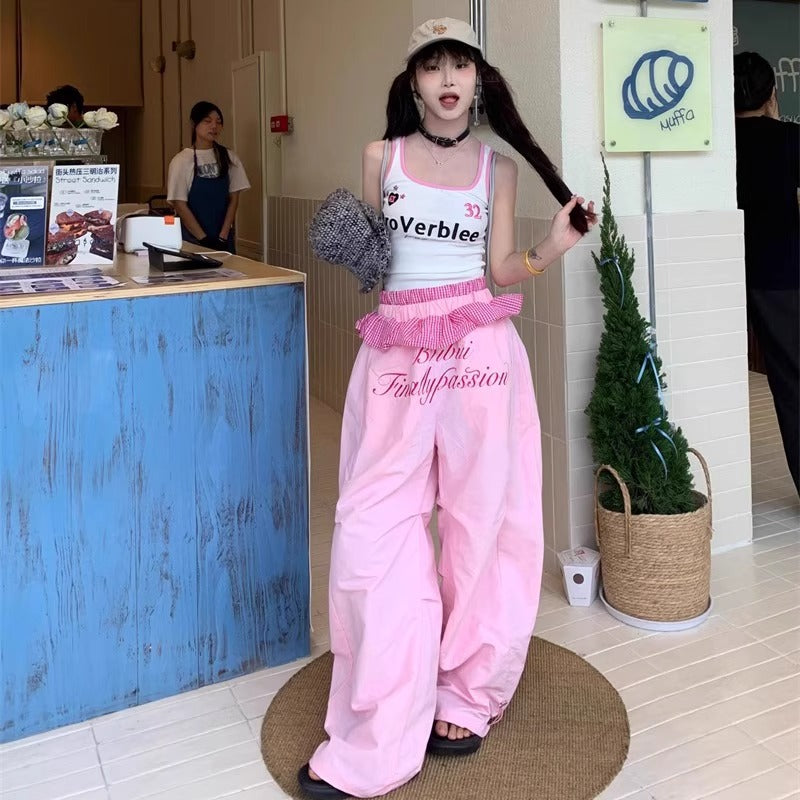 Hot girl hip hop stitching design sense machete casual pants women's summer New loose American retro all-matching long pants