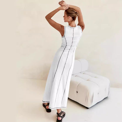 Cross-border high-grade casual sleeveless vest dress European and American y2g women's new contrasting color thread dress summer