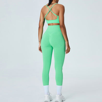 European and American new seamless yoga clothes suit women's cross beauty back exercise underwear Peach Hip Lift quick-drying yoga pants