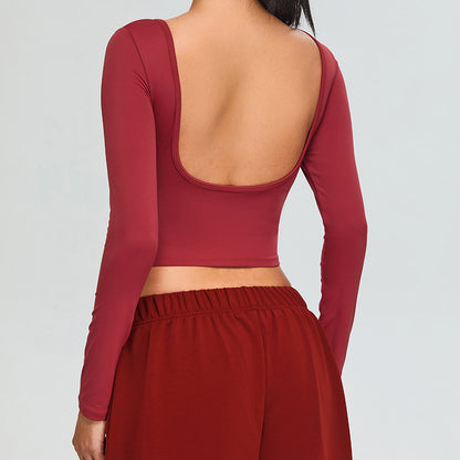 Long Sleeve yoga wear women's bare back fitness T-shirt beauty back yoga jacket outdoor sports running quick-drying sportswear