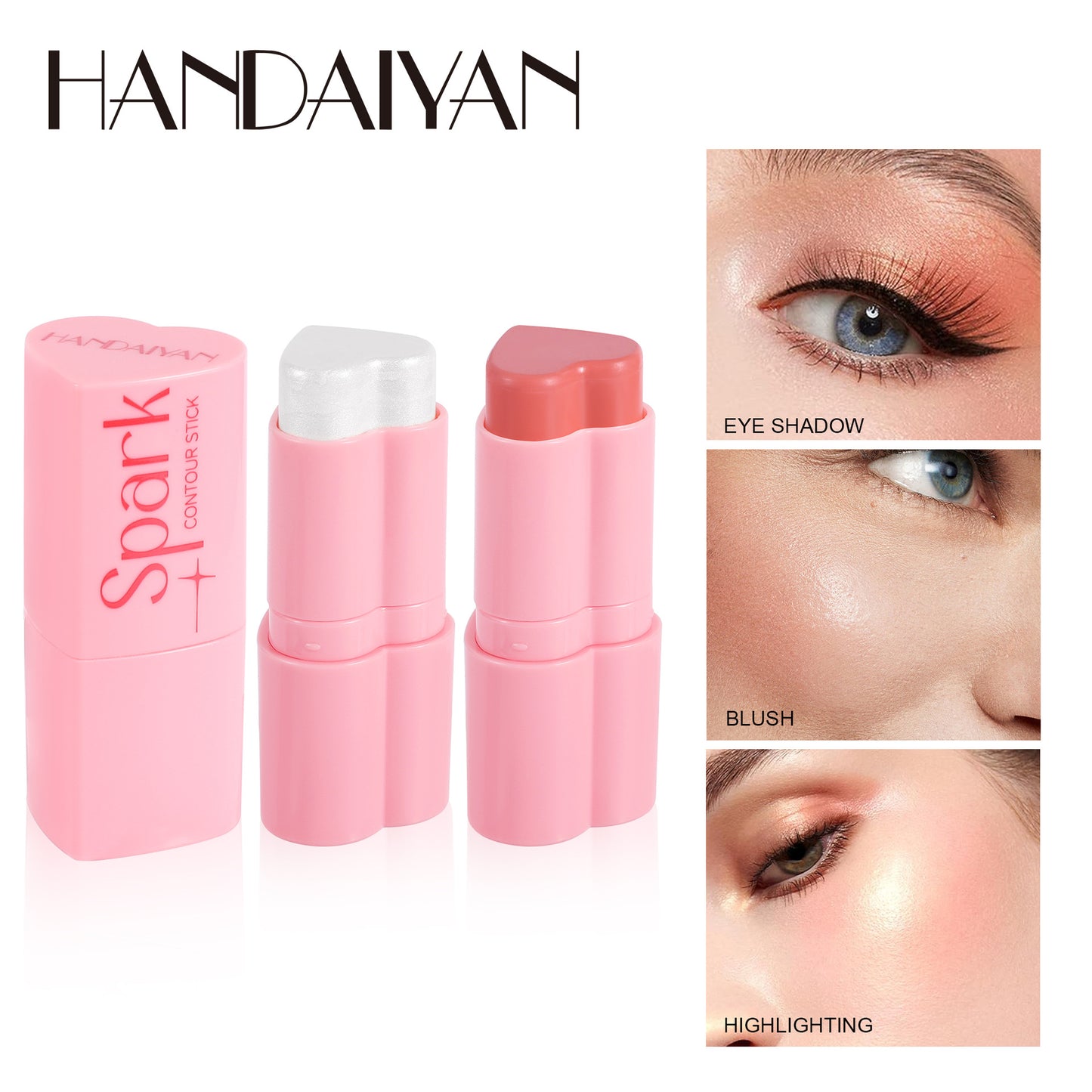 handaiyan cross-border blush stick love heart blusher highlight contour stick face brightening pearlescent thin and glittering blush