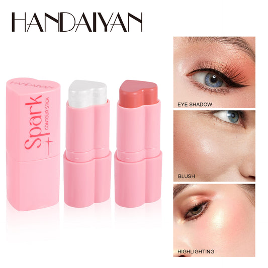handaiyan cross-border blush stick love heart blusher highlight contour stick face brightening pearlescent thin and glittering blush