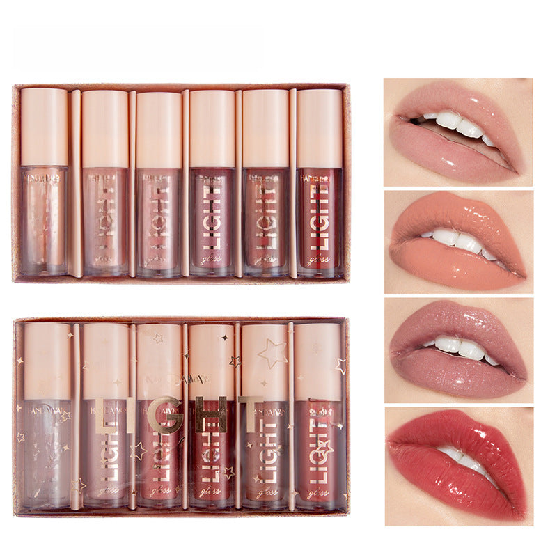 Cross-Border 6 pieces lip gloss suit gift box mirror water light liquid lipstick paint glass lip gloss handaiyan makeup