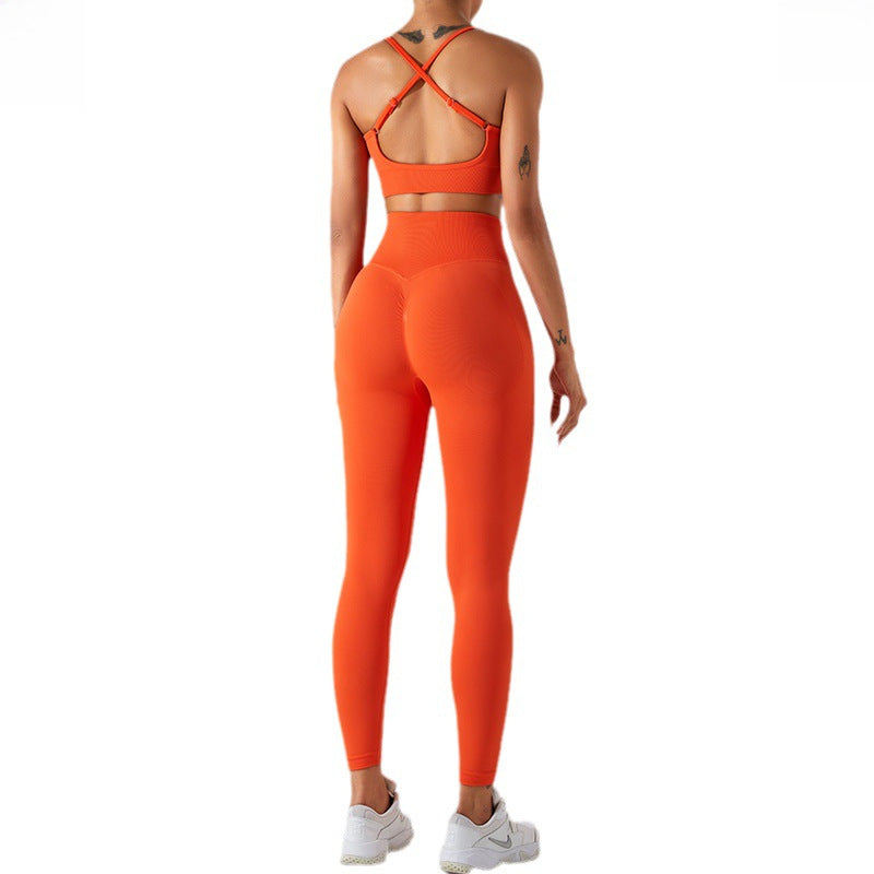 European and American new seamless yoga clothes suit women's cross beauty back exercise underwear Peach Hip Lift quick-drying yoga pants