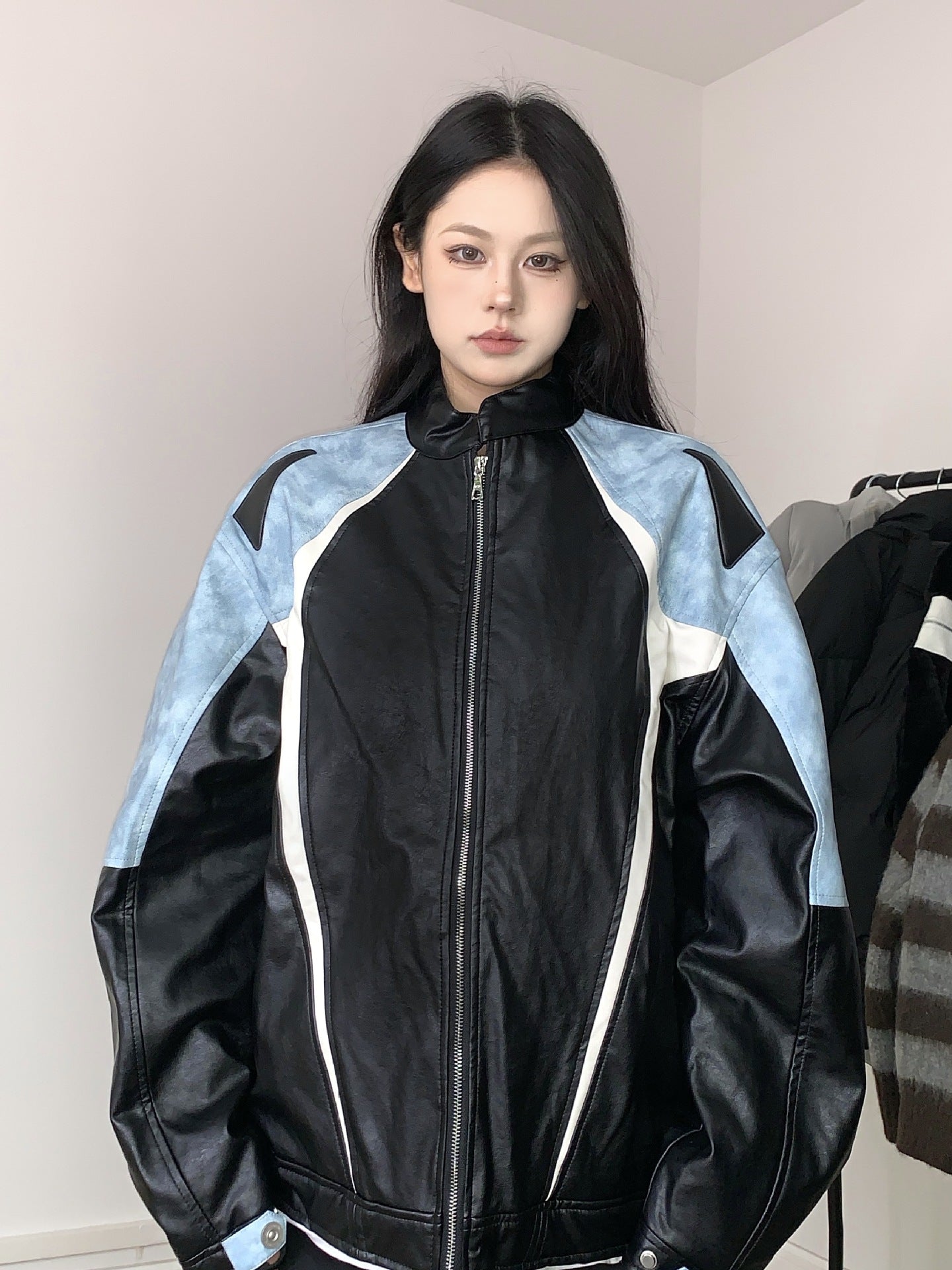 American color matching motorcycle jacket girls' spring and autumn 2024 New loose trendy windproof jacket casual top