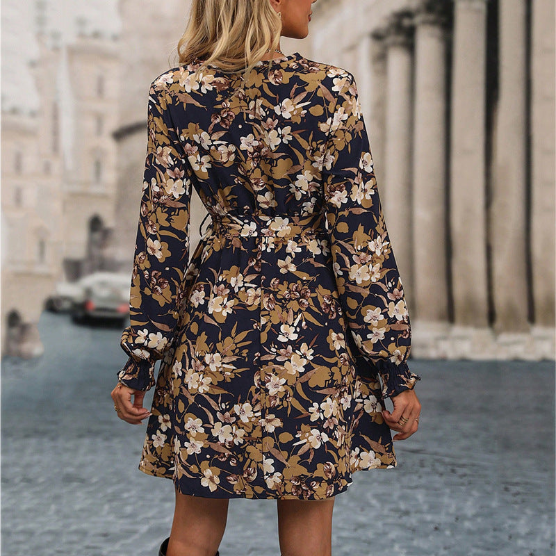 European American Fashion Print Dress Winter New