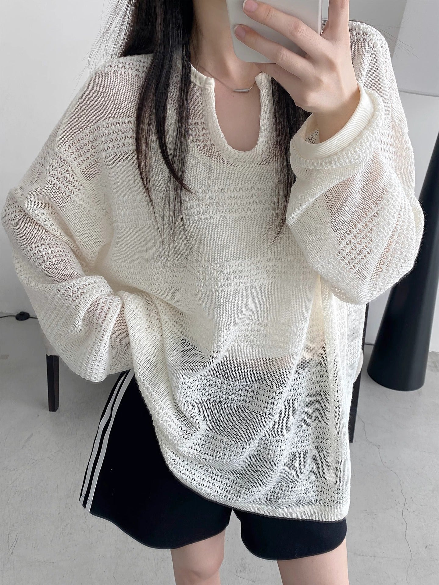 2025 summer new American sun protection clothing cutout blouse women's loose and lazy style design long sleeve T-shirt top