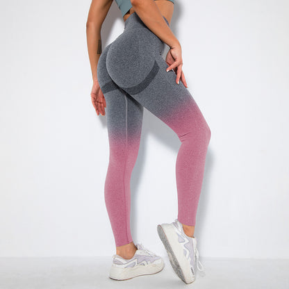 In stock! New seamless gradient yoga running fitness pants skinny hip raise sports pants quick-drying yoga pants