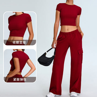 Cross-border new arrival yoga short sleeve women's skinny short yoga clothes casual quick-drying exercise T-shirt running fitness top