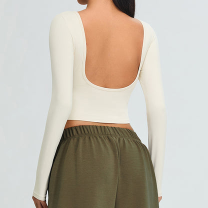 Long Sleeve yoga wear women's bare back fitness T-shirt beauty back yoga jacket outdoor sports running quick-drying sportswear