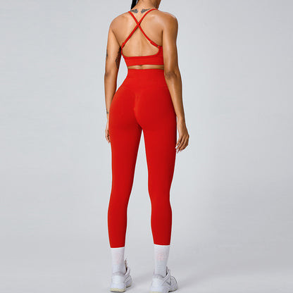 European and American new seamless yoga clothes suit women's cross beauty back exercise underwear Peach Hip Lift quick-drying yoga pants