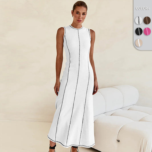 Cross-border y2g women's new European and American elegant lines contrasting-color dress High sense cinched sleeveless vest skirt summer