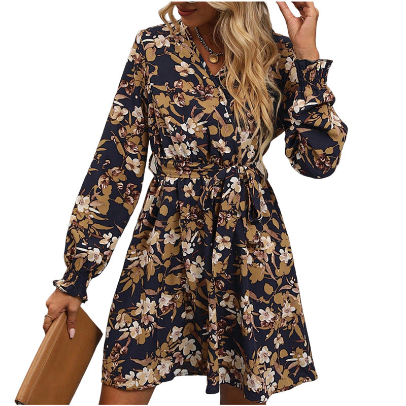European American Fashion Print Dress Winter New