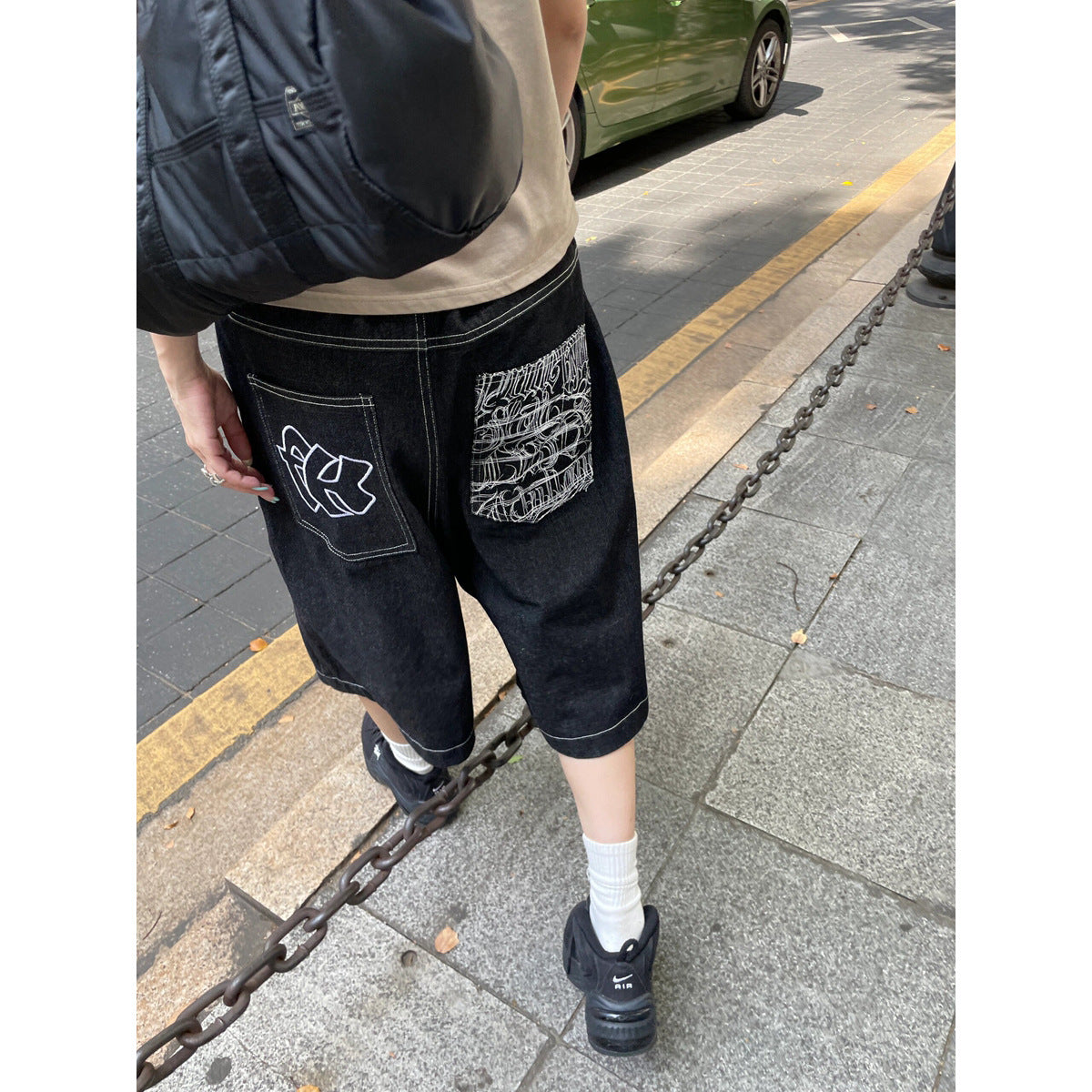 American street vibe vintage embroidered jeans for women 2025 spring and summer New loose wide leg straight cropped pants