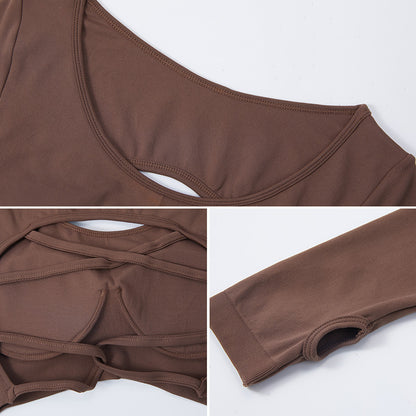 New European and American quick-drying seamless long sleeve yoga wear women's cross back yoga jacket running sports workout clothes