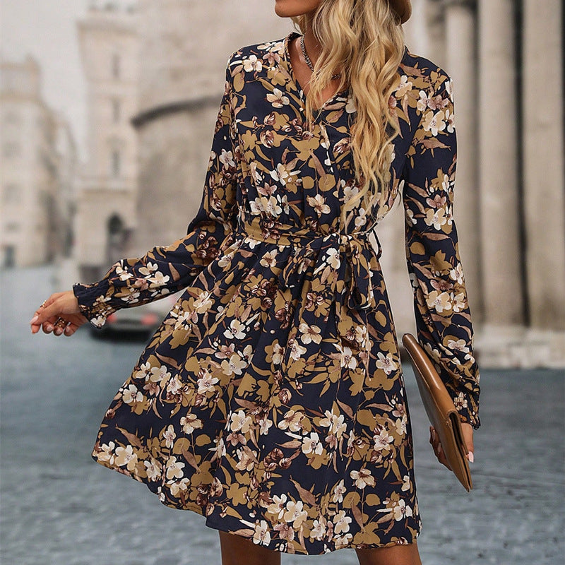 European American Fashion Print Dress Winter New